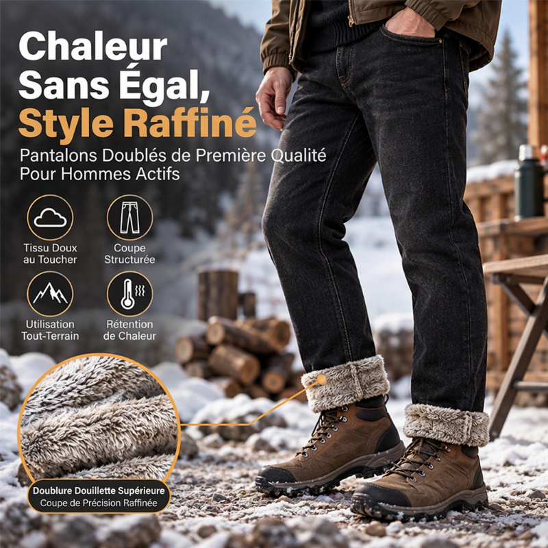 Jeans stretch pour hommes avec doublure en peluche épaisse