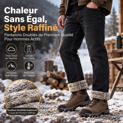 Jeans stretch pour hommes avec doublure en peluche épaisse