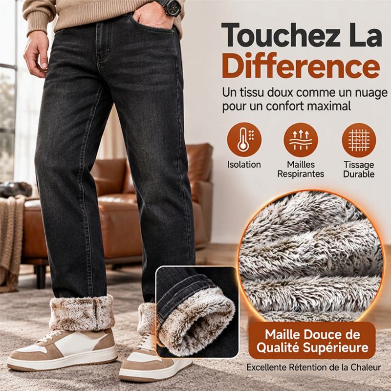 Jeans stretch pour hommes avec doublure en peluche épaisse