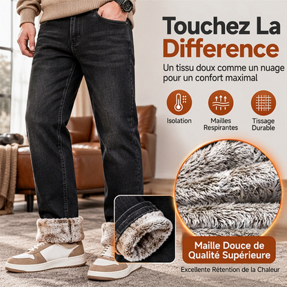 Jeans stretch pour hommes avec doublure en peluche épaisse