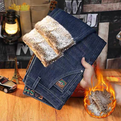 Jeans stretch pour hommes avec doublure en peluche épaisse
